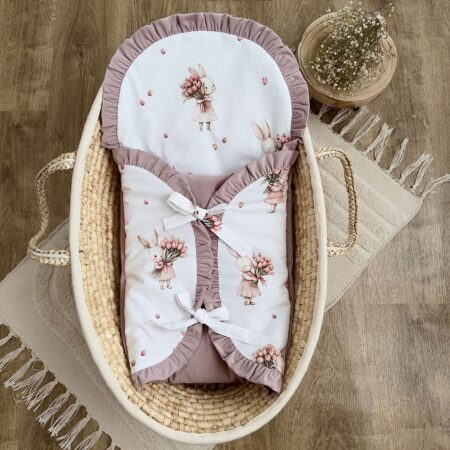 Becik niemowlęcy z kolekcji KRÓLICZEK Z TULIPANEM + VELVET brudny róż