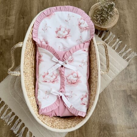 Becik niemowlęcy z kolekcji ŚPIĄCA KACZUSZKA + VELVET róż