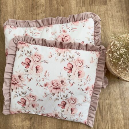 Kołderka + poduszka z wypełnieniem. Kolekcja KWIATOWY OGRÓD + VELVET brudny róż