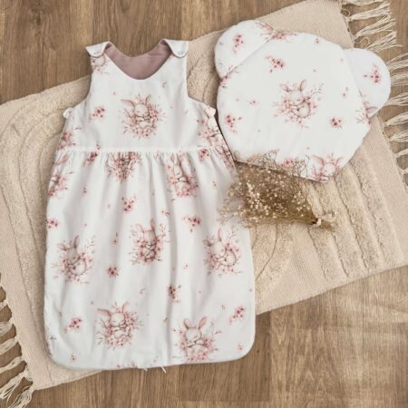 Śpiworek do spania kolekcja DRZEMKA KRÓLICZKA + VELVET brudny róż + poduszka GRATIS