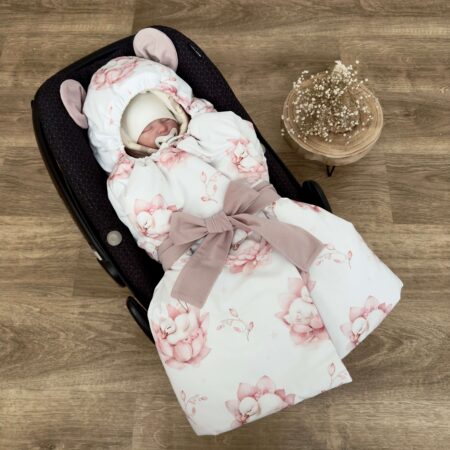 Kołderka do auta. Kolekcja ŚPIĄCA KACZUSZKA + VELVET brudny róż