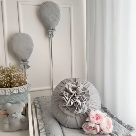 Poduszka okrągła KWIAT VELVET szary