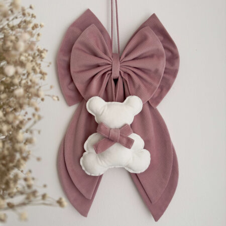 Kokarda ozdobna VELVET smoky roses + miś