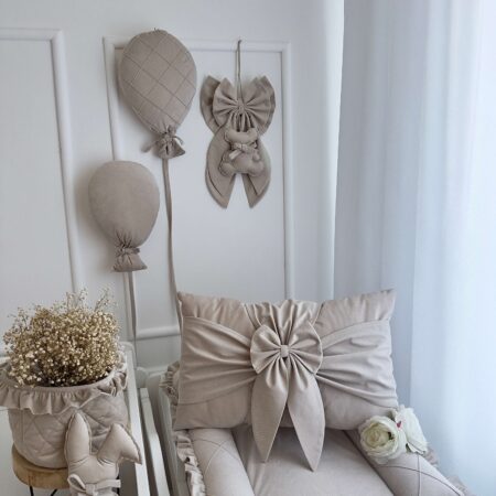 Poduszka VELVET beż + KOKARDKA beż