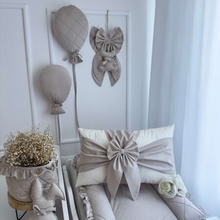 Poduszka VELVET krem + KOKARDKA beż