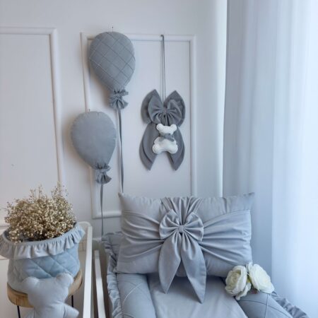 Poduszka VELVET szary + KOKARDKA szary