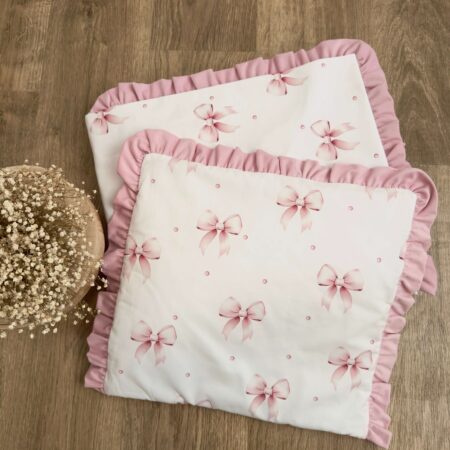 Kołderka + poduszka z wypełnieniem. Kolekcja KOKARDKI + VELVET róż