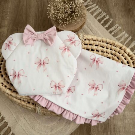 Kocyk + poduszka. Kolekcja KOKARDKI + VELVET róż