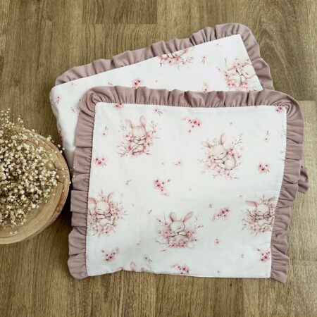 Kołderka + poduszka z wypełnieniem. Kolekcja DRZEMKA KRÓLICZKA + VELVET brudny róż