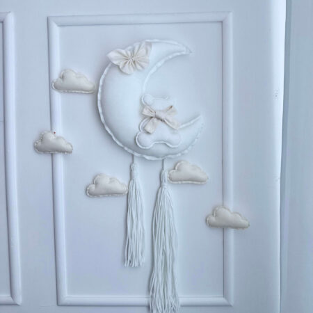 Dekoracja MIŚ NA KSIĘŻYCU VELVET biały + krem