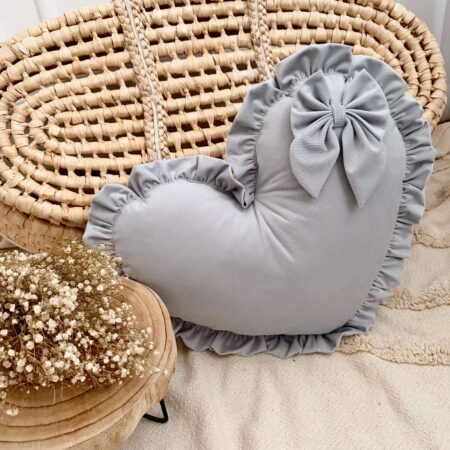 Poduszka SERCE z kokardką VELVET szary