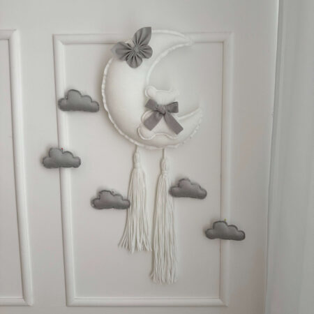 Dekoracja MIŚ NA KSIĘŻYCU VELVET biały + szary