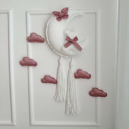 Dekoracja MIŚ NA KSIĘŻYCU VELVET biały + smoky rose