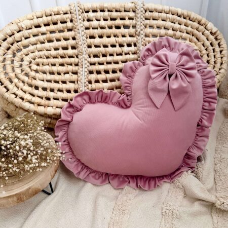 Poduszka SERCE z kokardką VELVET smoky rose