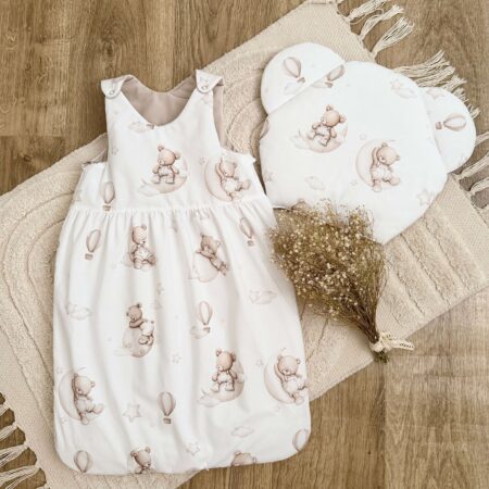 Śpiworek do spania kolekcja ŚPIĄCE MISIE NA KSIĘŻYCU + VELVET beż + poduszka GRATIS