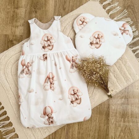 Śpiworek do spania kolekcja MIŚ NA TĘCZY+ VELVET beż + poduszka GRATIS