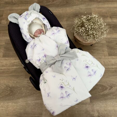 Kołderka do auta. Kolekcja DZWONECZKI + VELVET szary