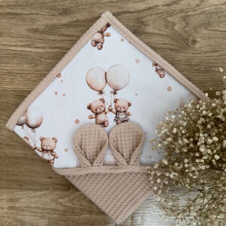 Ręcznik niemowlęcy RETRO MISIE + WAFEL beż