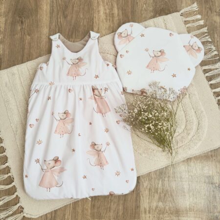Śpiworek do spania kolekcja MAŁA WRÓŻKA + VELVET beż + poduszka GRATIS