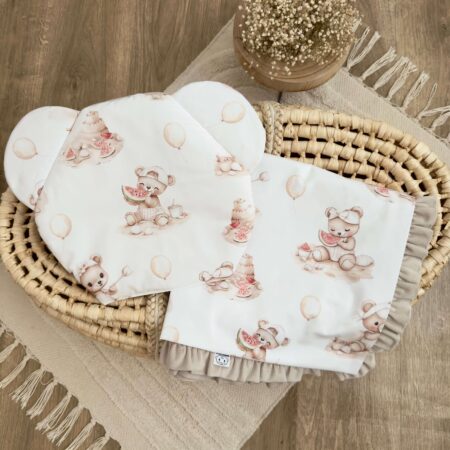 Kocyk + poduszka. Kolekcja ARBUZOWA ZABAWA + VELVET beż