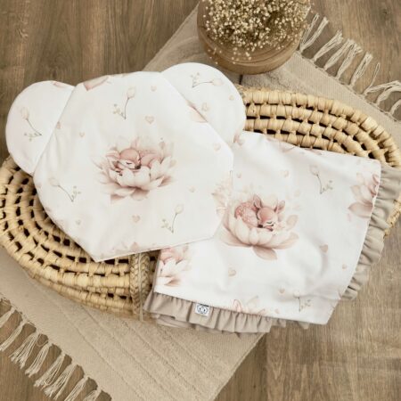 Kocyk + poduszka. Kolekcja ŚPIĄCE SARENKI + VELVET beż