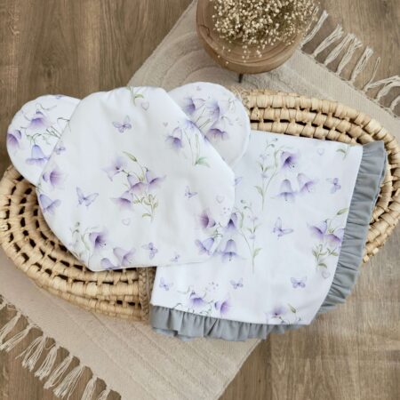 Kocyk + poduszka. Kolekcja DZWONECZKI + VELVET szary