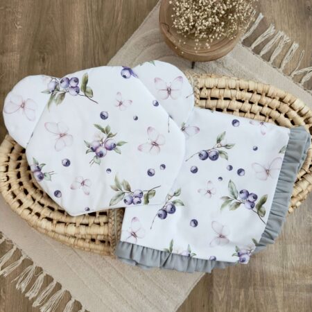 Kocyk + poduszka. Kolekcja JAGODY + VELVET szary