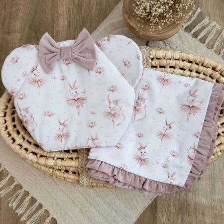 Kocyk + poduszka. Kolekcja BALETNICA + VELVET brudny róż