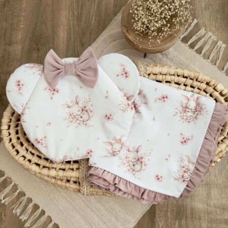 Kocyk + poduszka. Kolekcja DRZEMKA KRÓLICZKA + VELVET brudny róż