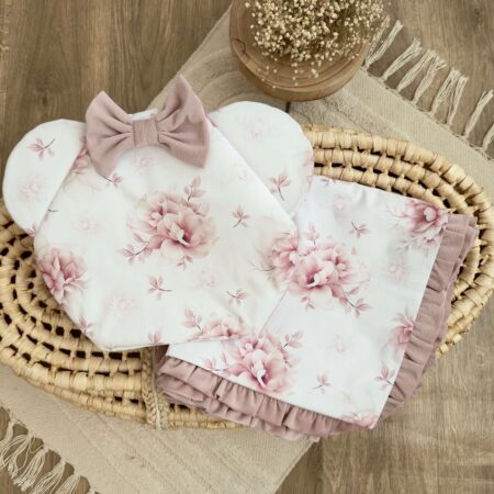 Kocyk + poduszka. Kolekcja ZAWILEC JAPOŃSKI + VELVET brudny róż