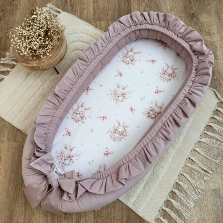 Kokon niemowlęcy z kolekcji DRZEMKA KRÓLICZKA + VELVET brudny róż