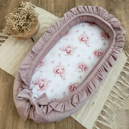 Kokon niemowlęcy z kolekcji ZAWILEC JAPOŃSKI + VELVET brudny róż