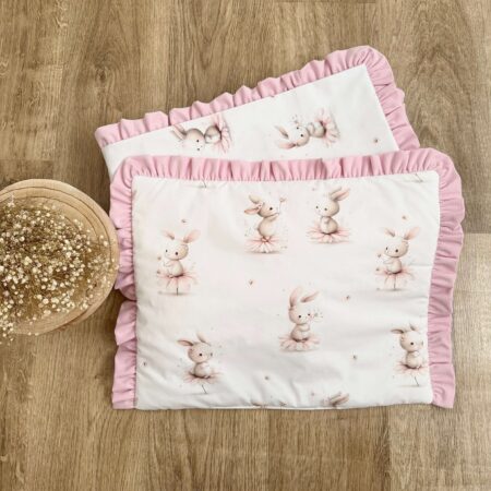 Kołderka + poduszka z wypełnieniem. Kolekcja KRÓLICZEK NA KWIATKU + VELVET róż