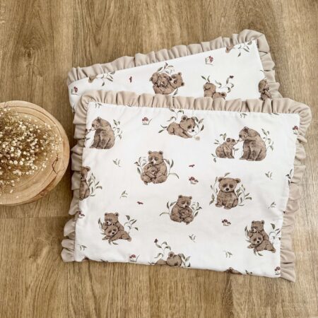 Kołderka + poduszka z wypełnieniem. Kolekcja MISIOWA RODZINKA + VELVET beż