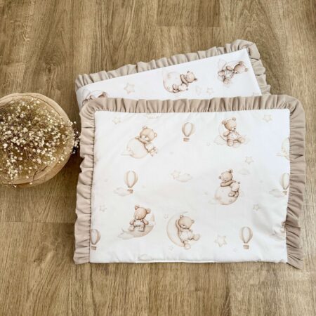 Kołderka + poduszka z wypełnieniem. Kolekcja ŚPIĄCE MISIE NA KSIĘŻYCU + VELVET beż