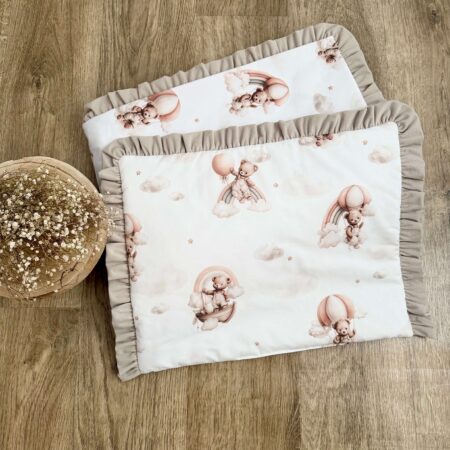 Kołderka + poduszka z wypełnieniem. Kolekcja MIŚ NA TĘCZY + VELVET beż