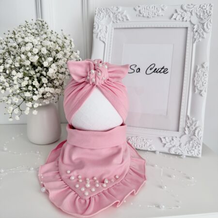 Komplet SUPEŁEK + koraliki, TURBAN + CHUSTA róż