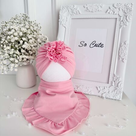 Komplet FALBANKA, TURBAN + CHUSTA róż