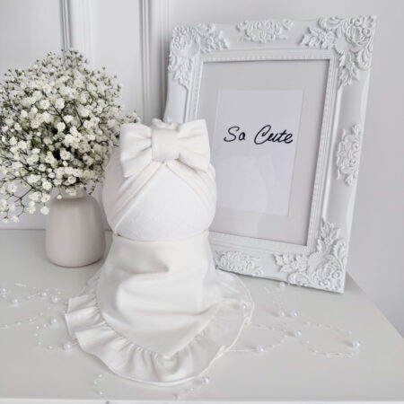 Komplet KOKARDA, TURBAN + CHUSTA śmietanka