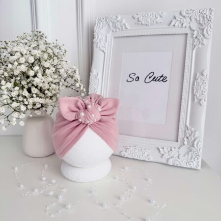 Turban SUPEŁEK + koraliki brudny róż