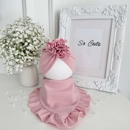 Komplet FALBANKA, TURBAN + CHUSTA brudny róż