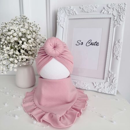 Komplet DONUT, TURBAN + CHUSTA brudny róż