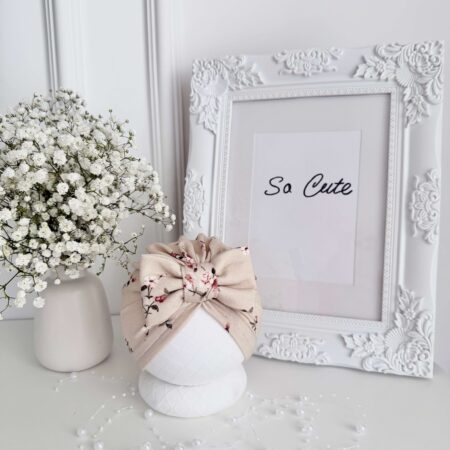 Turban KOKARDA DROBNE RÓŻYCZKI beż