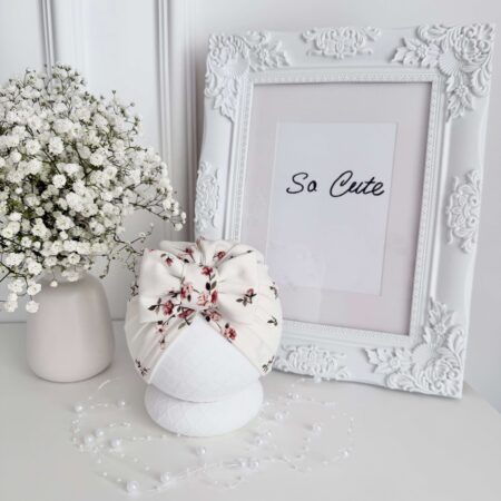 Turban KOKARDA DROBNE RÓŻYCZKI biel